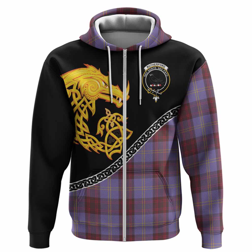 Rutherford Tartan Crest Hoodie Legendary Dragon Knot Half Style