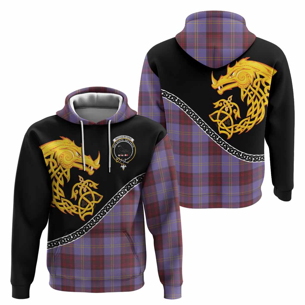 Rutherford Tartan Crest Hoodie Legendary Dragon Knot Half Style