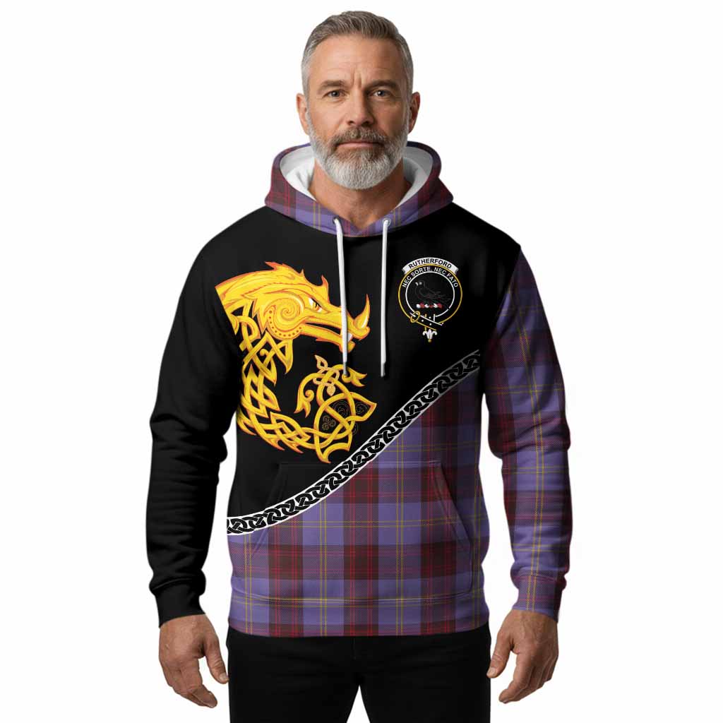 Rutherford Tartan Crest Hoodie Legendary Dragon Knot Half Style