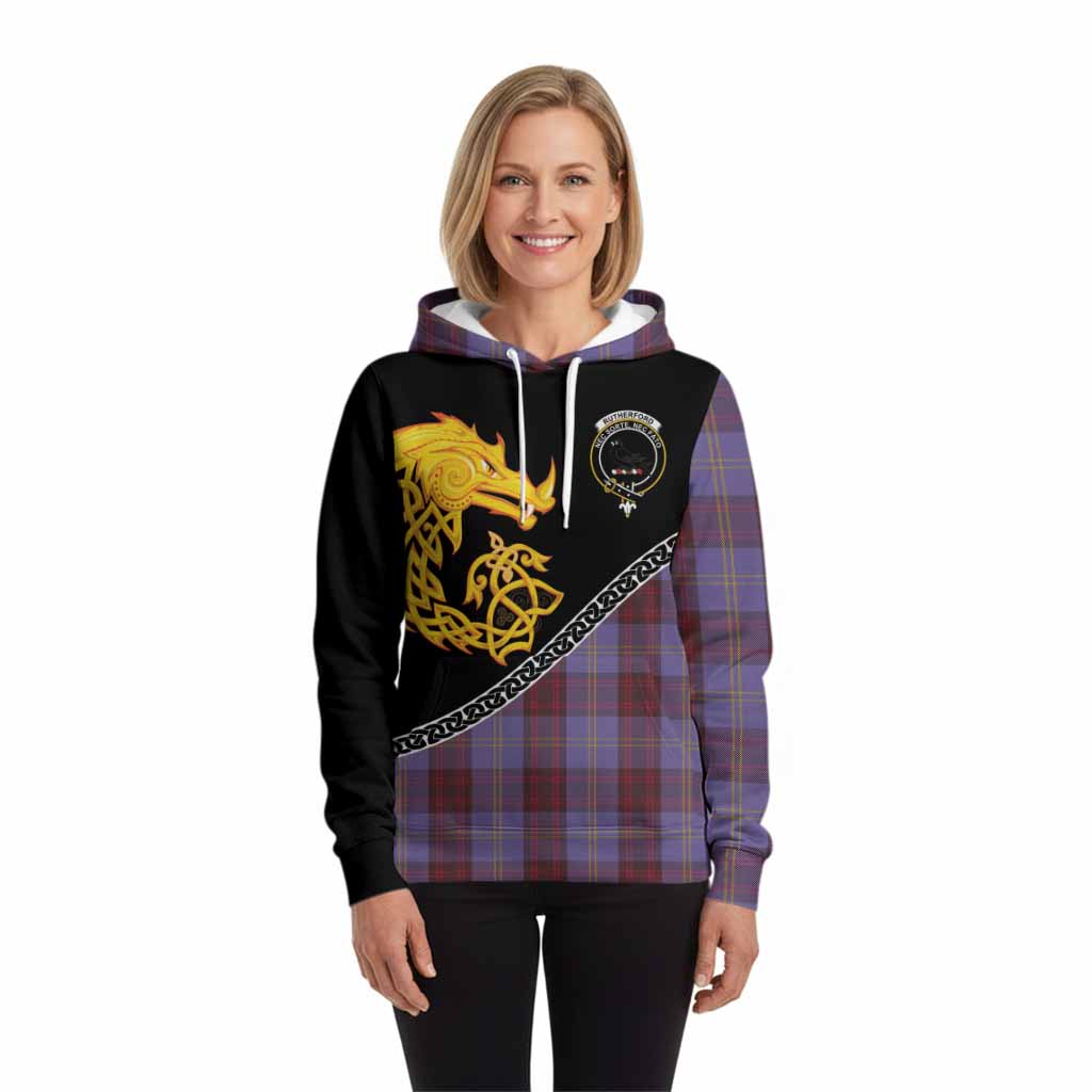 Rutherford Tartan Crest Hoodie Legendary Dragon Knot Half Style