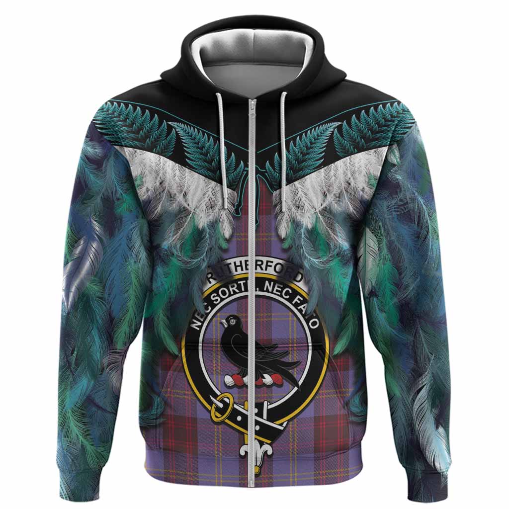 Rutherford Tartan Crest Hoodie New Zealand Maori Korowai Cloak