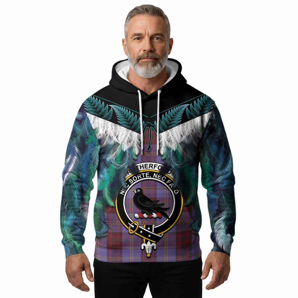 Rutherford Tartan Crest Hoodie New Zealand Maori Korowai Cloak
