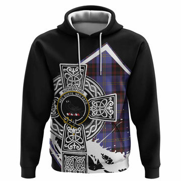Rutherford Tartan Crest Hoodie Scottish Celtic Cross Heritage