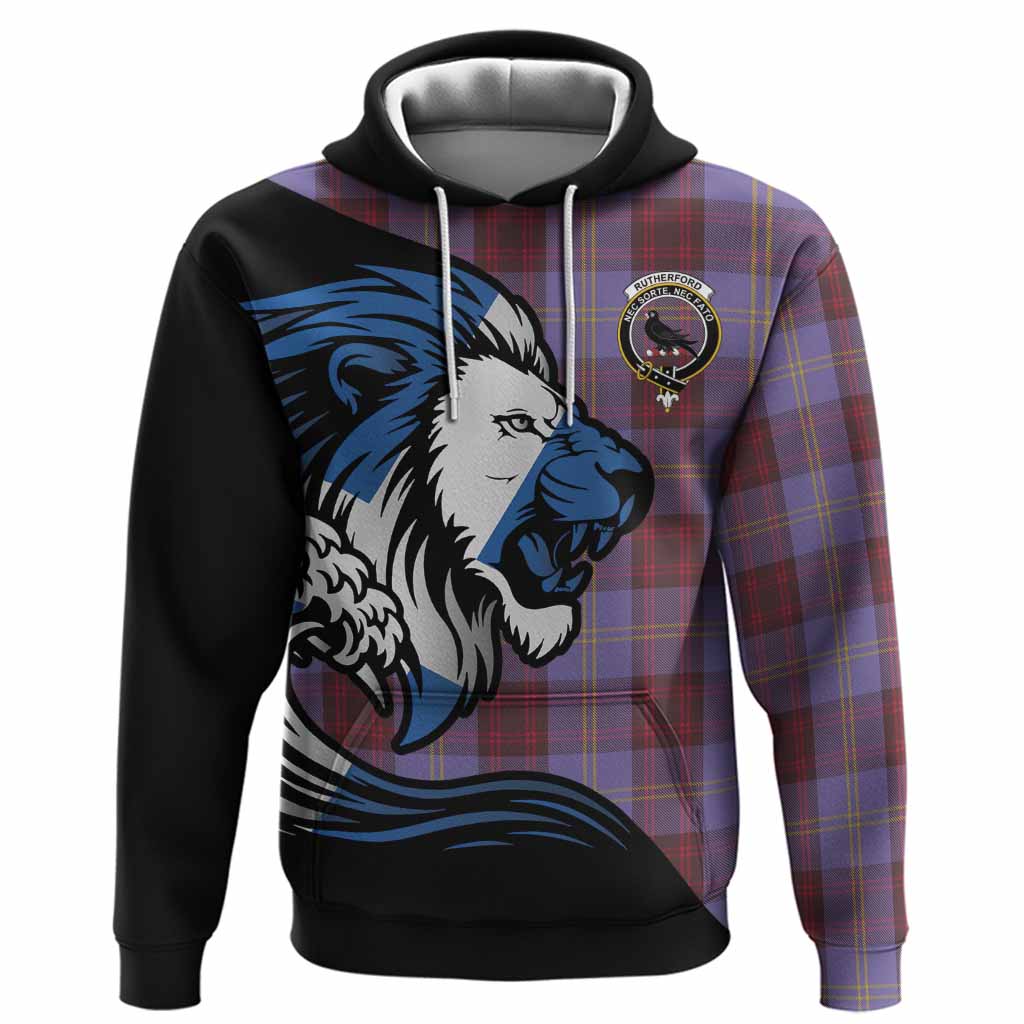 Rutherford Tartan Crest Hoodie Scottish Golden Lions Wave Flow