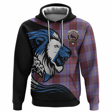 Rutherford Tartan Crest Hoodie Scottish Golden Lions Wave Flow