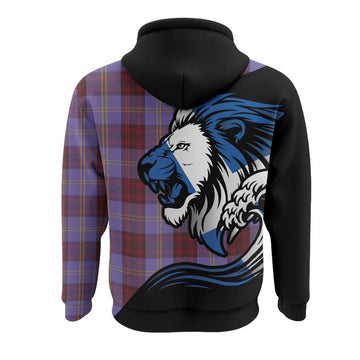 Rutherford Tartan Crest Hoodie Scottish Golden Lions Wave Flow