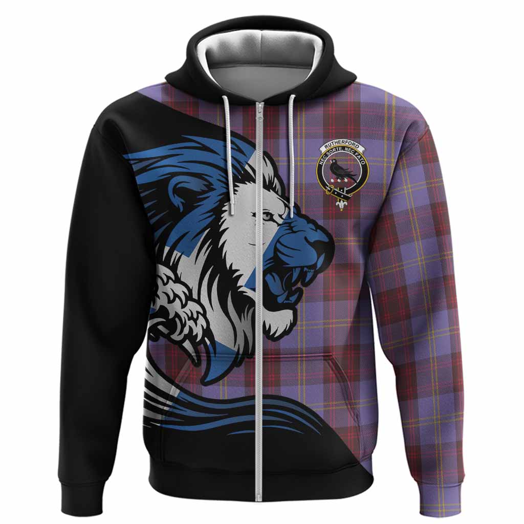 Rutherford Tartan Crest Hoodie Scottish Golden Lions Wave Flow