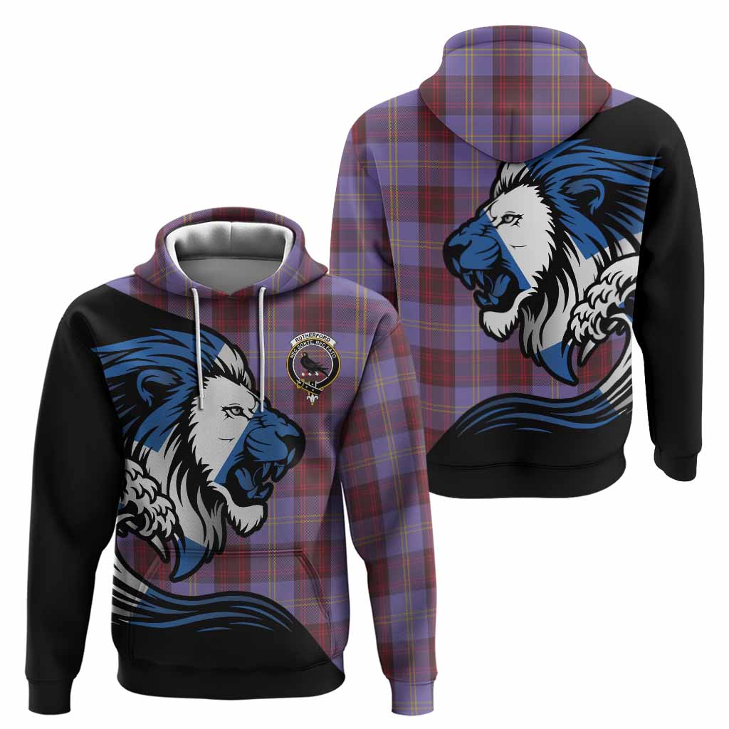 Rutherford Tartan Crest Hoodie Scottish Golden Lions Wave Flow