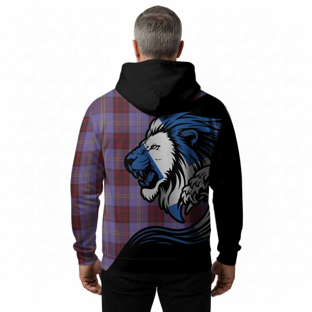 Rutherford Tartan Crest Hoodie Scottish Golden Lions Wave Flow