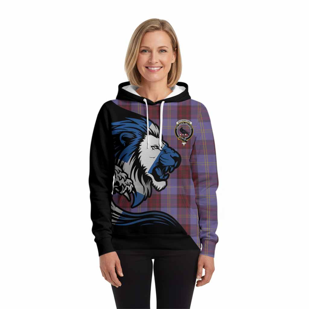 Rutherford Tartan Crest Hoodie Scottish Golden Lions Wave Flow