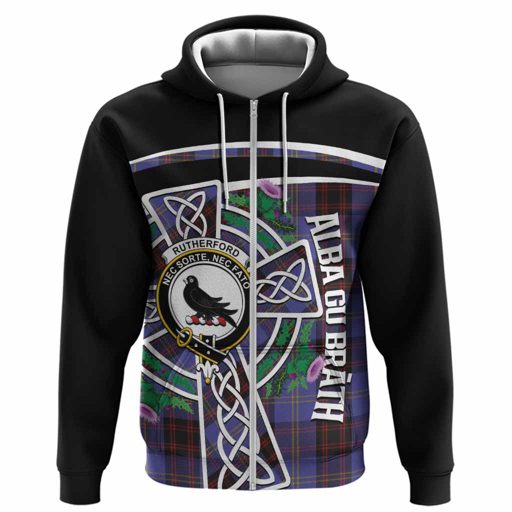 Rutherford Tartan Crest Hoodie Scottish Thistle Celtic Cross Alba Gu Brath