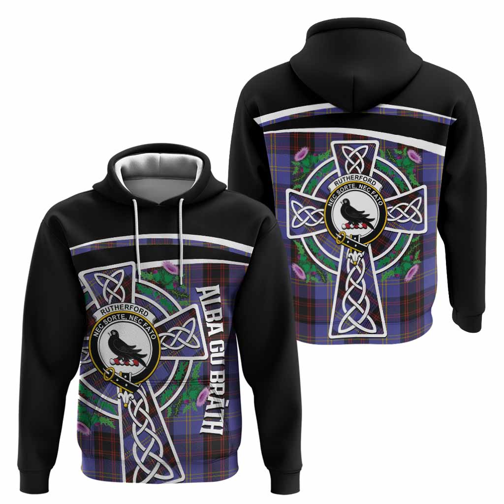 Rutherford Tartan Crest Hoodie Scottish Thistle Celtic Cross Alba Gu Brath