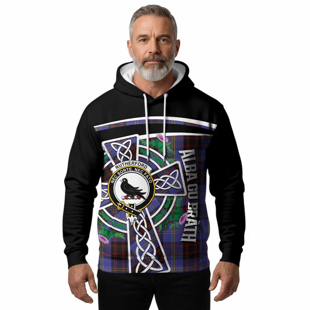 Rutherford Tartan Crest Hoodie Scottish Thistle Celtic Cross Alba Gu Brath