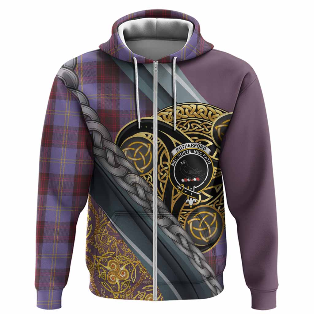 Rutherford Tartan Crest Hoodie Scottish Triskele Celtic