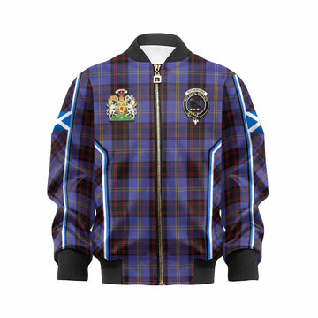 Rutherford Tartan Crest Kid Bomber Jacket Scotland Coat of Arm Flag Style - Tartan Vibes Clothing