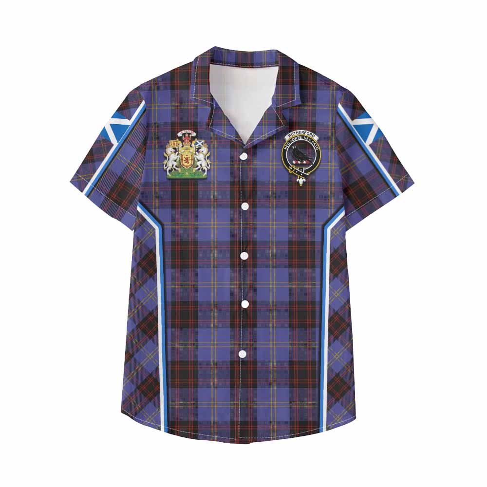 Rutherford Tartan Crest Kid Hawaiian Shirt Scotland Coat of Arm Flag Style - Tartan Vibes Clothing