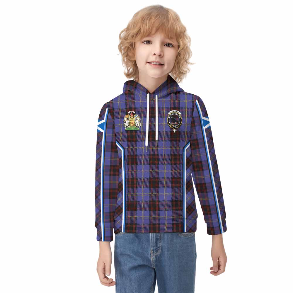 Rutherford Tartan Crest Kid Hoodie Scotland Coat of Arm Flag Style - Tartan Vibes Clothing