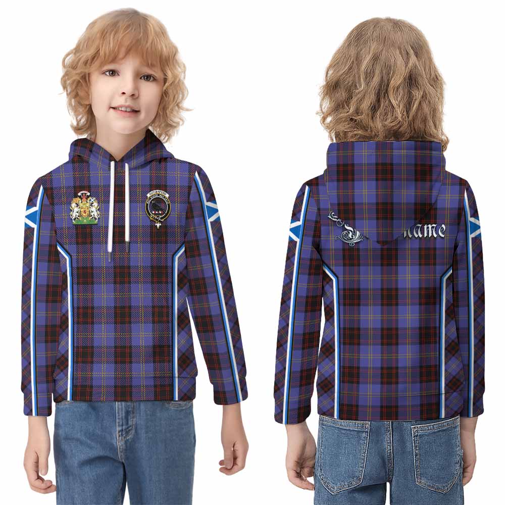 Rutherford Tartan Crest Kid Hoodie Scotland Coat of Arm Flag Style - Tartan Vibes Clothing