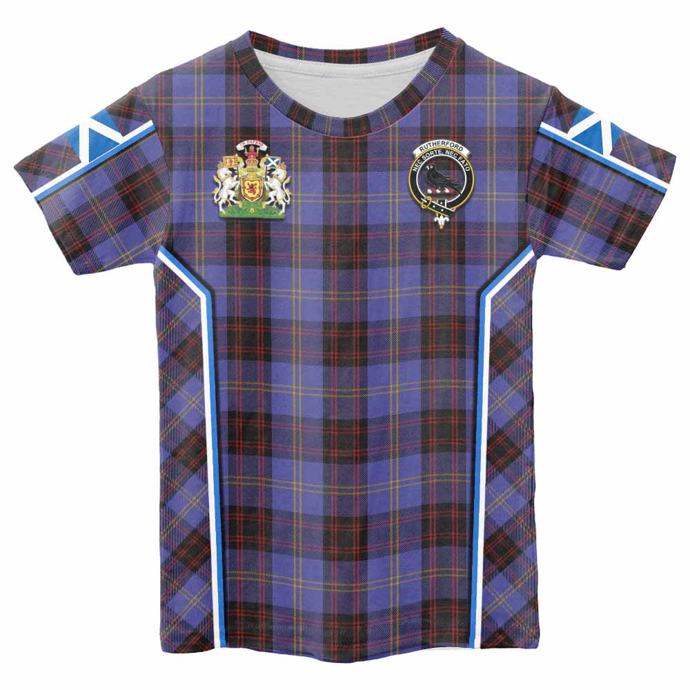 Rutherford Tartan Crest Kid T-shirt Scotland Coat of Arm Flag Style - Tartan Vibes Clothing