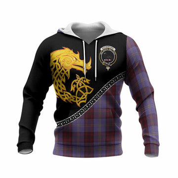 Rutherford Tartan Crest Knitted Hoodie Legendary Dragon Knot Half Style