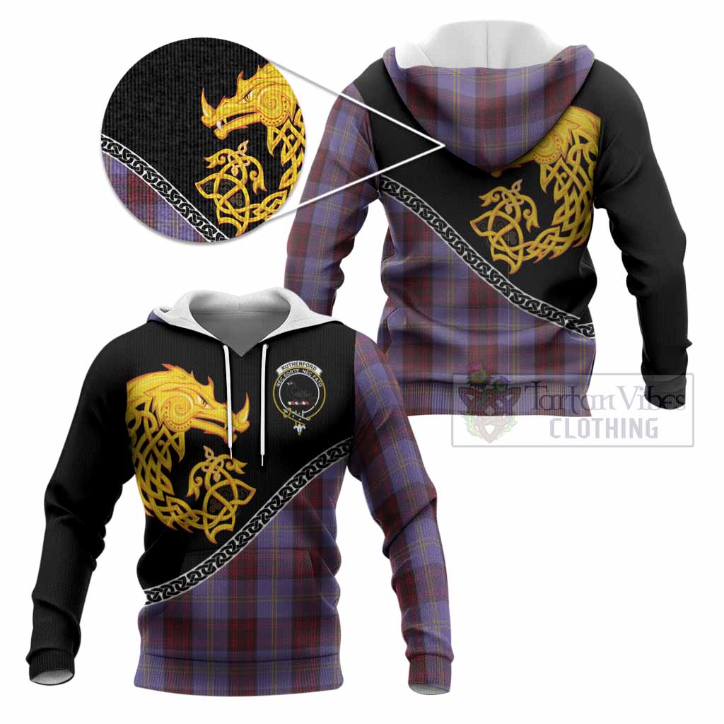 Rutherford Tartan Crest Knitted Hoodie Legendary Dragon Knot Half Style