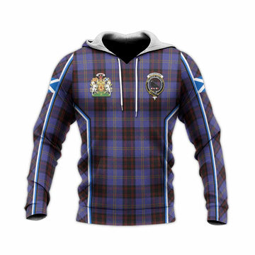 Rutherford Tartan Crest Knitted Hoodie Scotland Coat of Arm Flag Style - Tartan Vibes Clothing