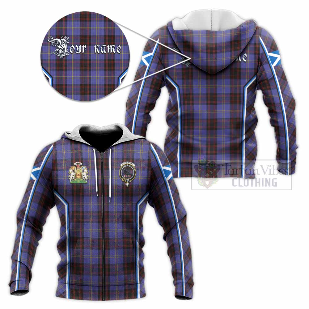 Rutherford Tartan Crest Knitted Hoodie Scotland Coat of Arm Flag Style - Tartan Vibes Clothing