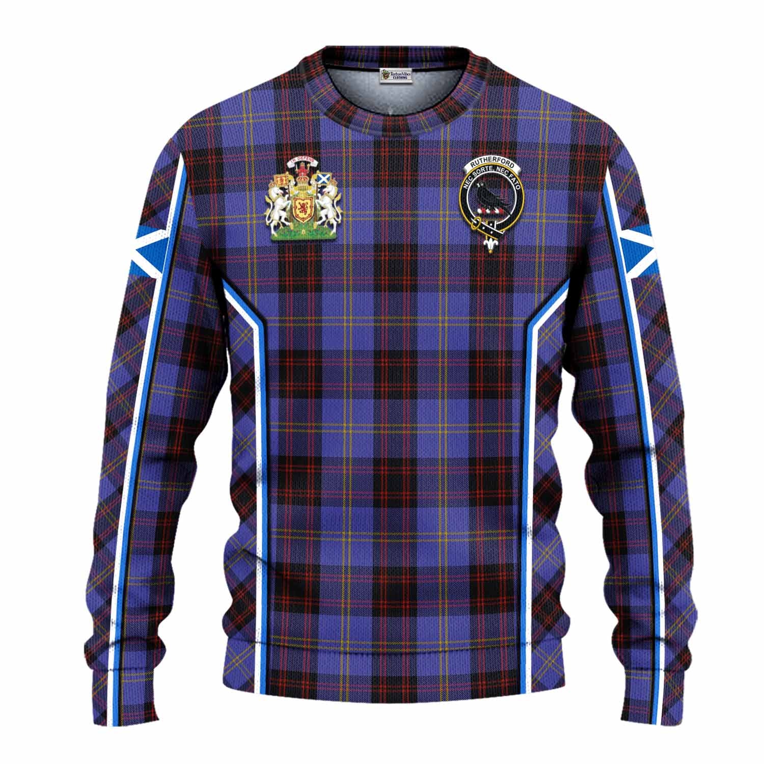 Rutherford Tartan Crest Knitted Sweater Scotland Coat of Arm Flag Style - Tartan Vibes Clothing