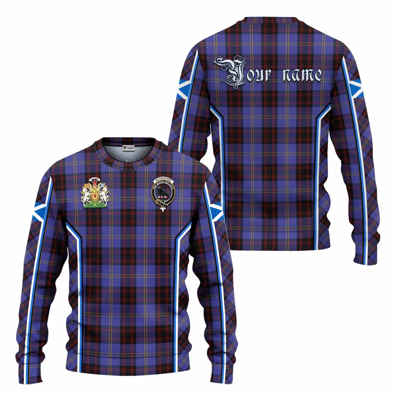 Rutherford Tartan Crest Knitted Sweater Scotland Coat of Arm Flag Style - Tartan Vibes Clothing