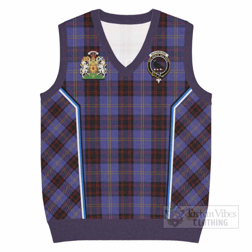 Rutherford Tartan Crest Knitted V-Neck Vest Scotland Coat of Arm Flag Style - Tartan Vibes Clothing