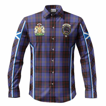 Rutherford Tartan Crest Long Sleeve Button Shirts Scotland Coat of Arm Flag Style