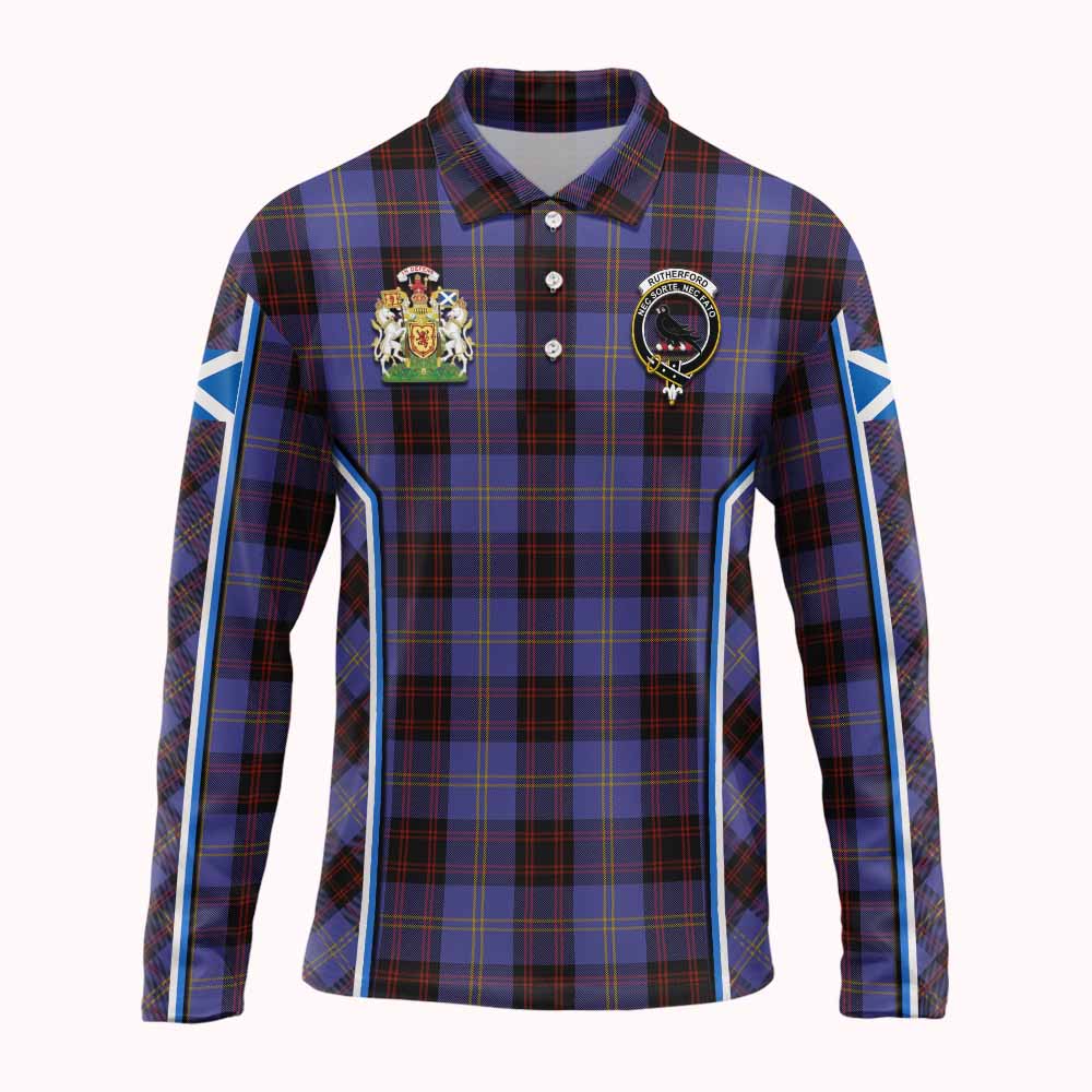 Rutherford Tartan Crest Long Sleeve Polo Shirt Scotland Coat of Arm Flag Style - Tartan Vibes Clothing