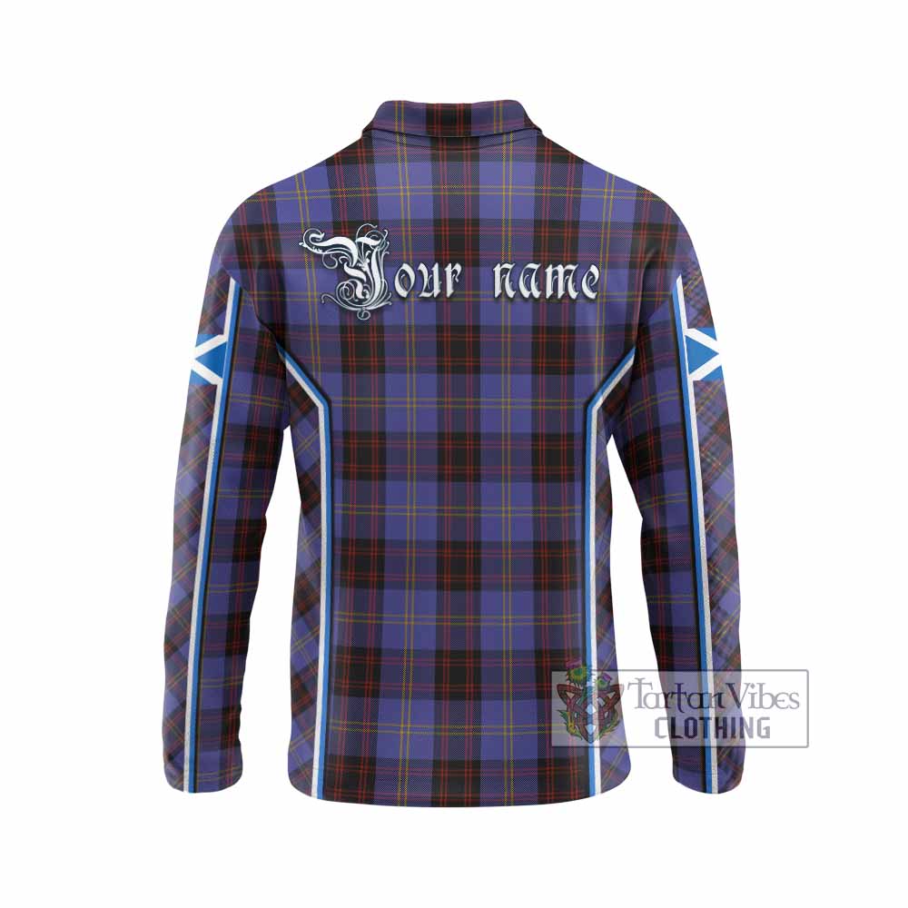 Rutherford Tartan Crest Long Sleeve Polo Shirt Scotland Coat of Arm Flag Style - Tartan Vibes Clothing