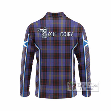 Rutherford Tartan Crest Long Sleeve Polo Shirt Scotland Coat of Arm Flag Style
