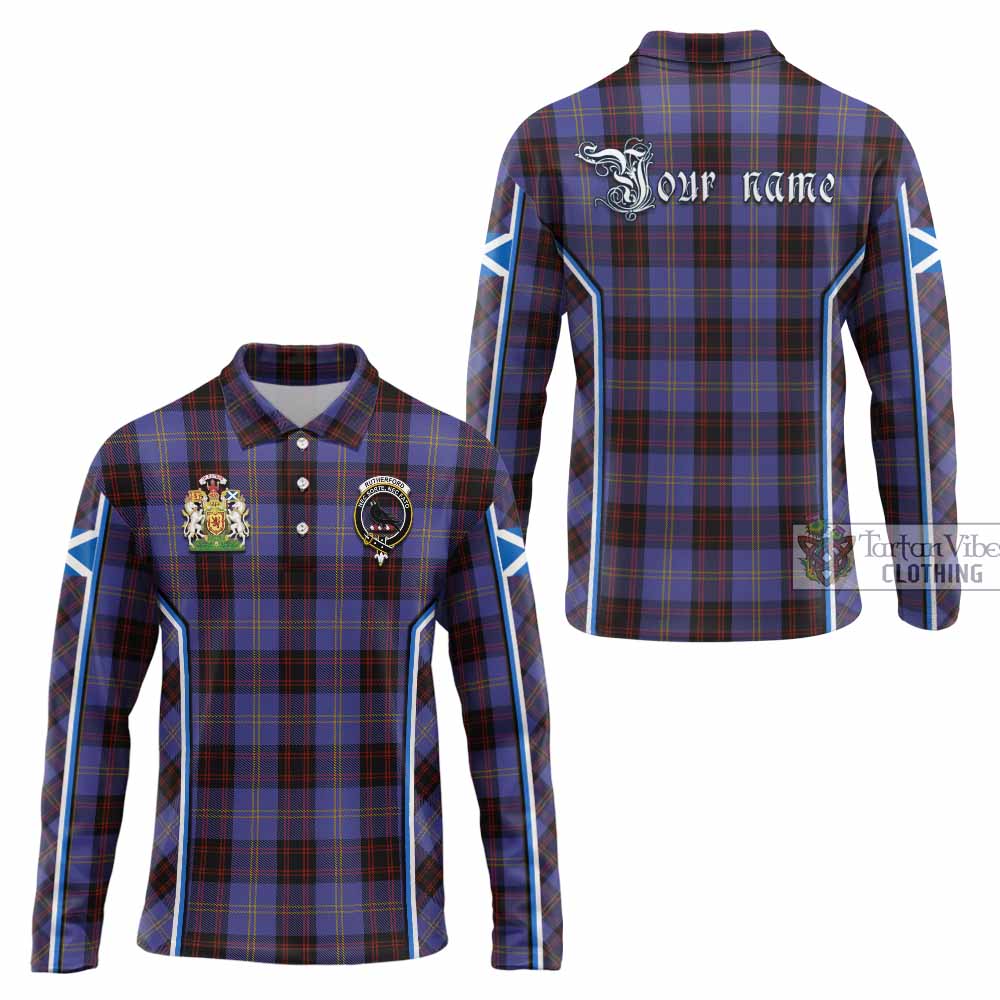 Rutherford Tartan Crest Long Sleeve Polo Shirt Scotland Coat of Arm Flag Style - Tartan Vibes Clothing
