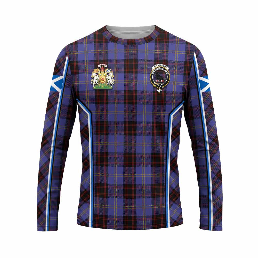 Rutherford Tartan Crest Long Sleeve T-Shirt Scotland Coat of Arm Flag Style - Tartan Vibes Clothing