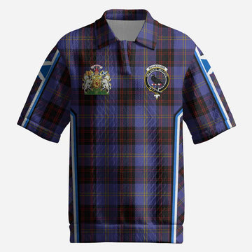 Rutherford Tartan Crest Men’s Polo Sweater Top Scotland Coat of Arm Flag Style
