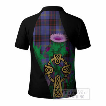 Rutherford Tartan Crest Polo Shirt Celtic Cross Thistle Flowers
