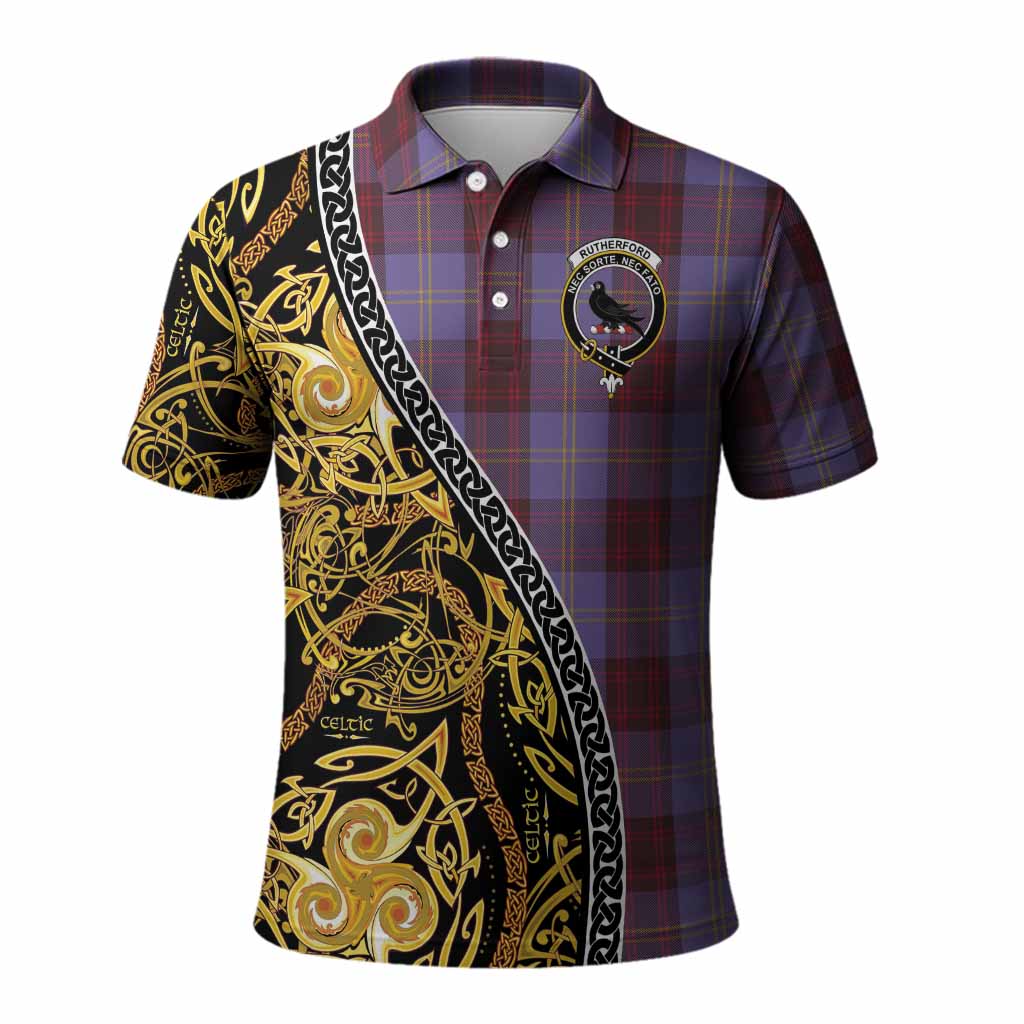 Rutherford Tartan Crest Polo Shirt Celtic Knot and Triple Trickle Spiral Symbols