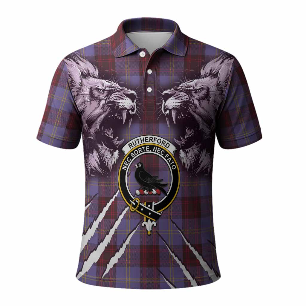 Rutherford Tartan Crest Polo Shirt Ferocious Lion Style