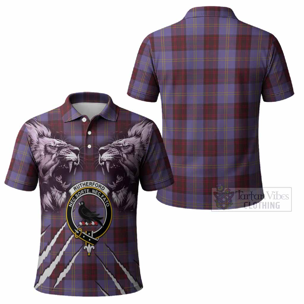 Rutherford Tartan Crest Polo Shirt Ferocious Lion Style