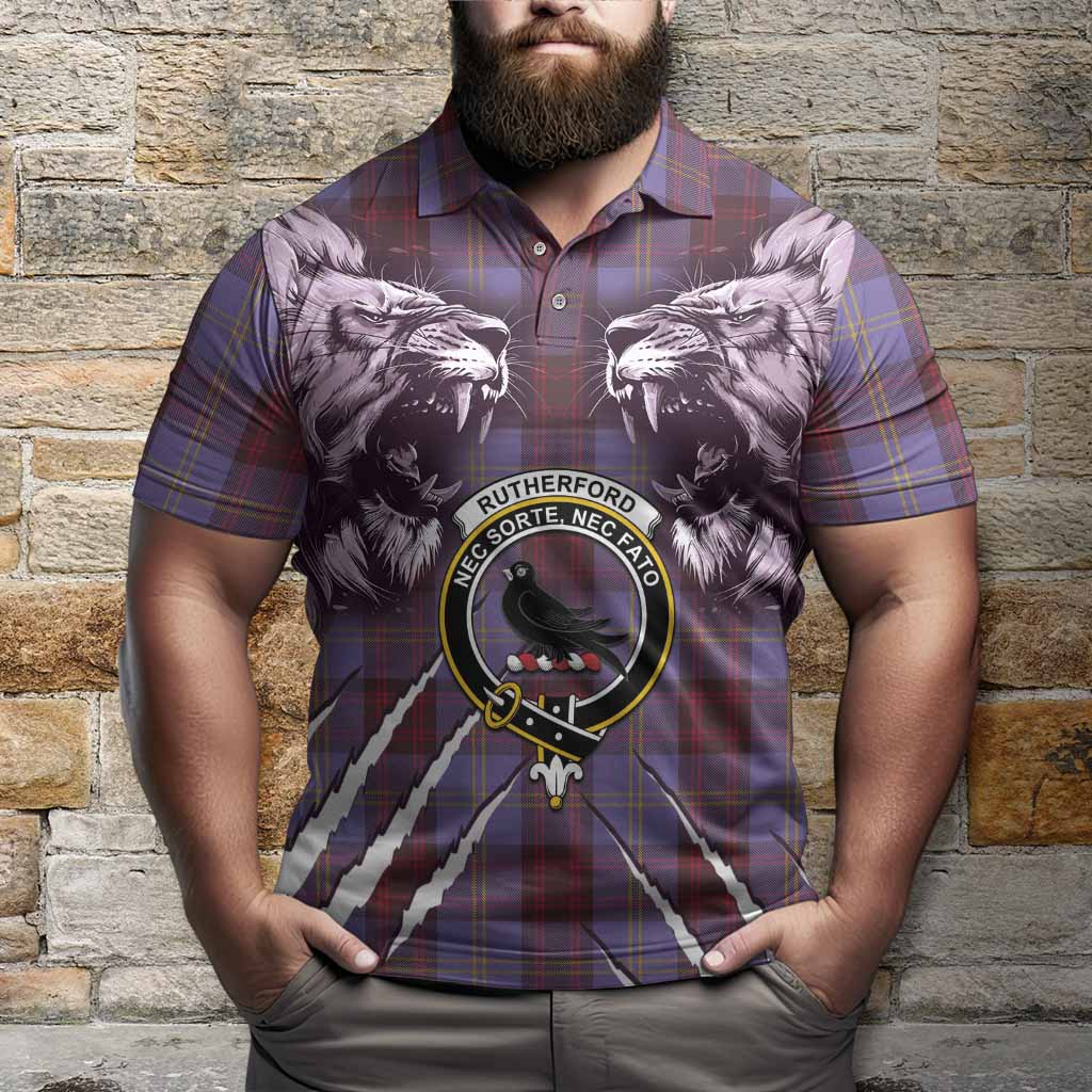 Rutherford Tartan Crest Polo Shirt Ferocious Lion Style