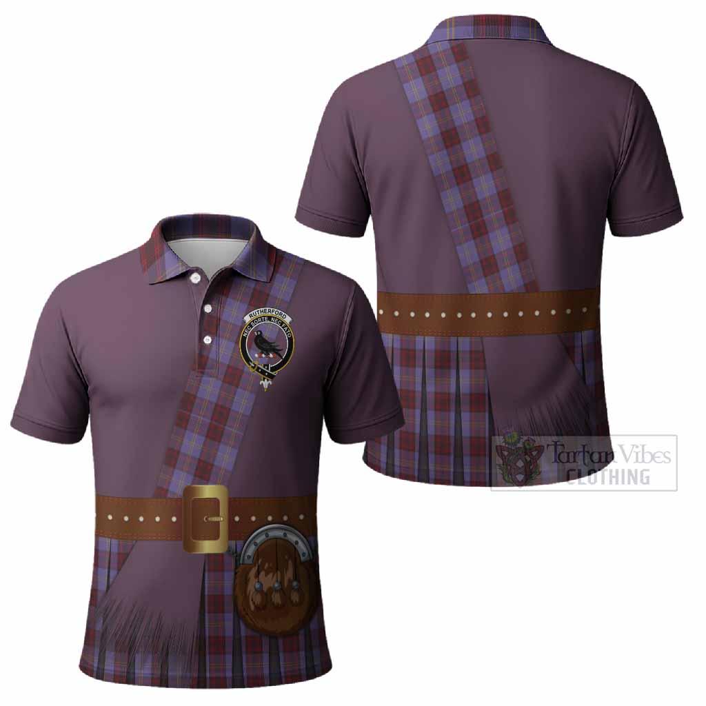 Rutherford Tartan Crest Polo Shirt Kilt Costume Style