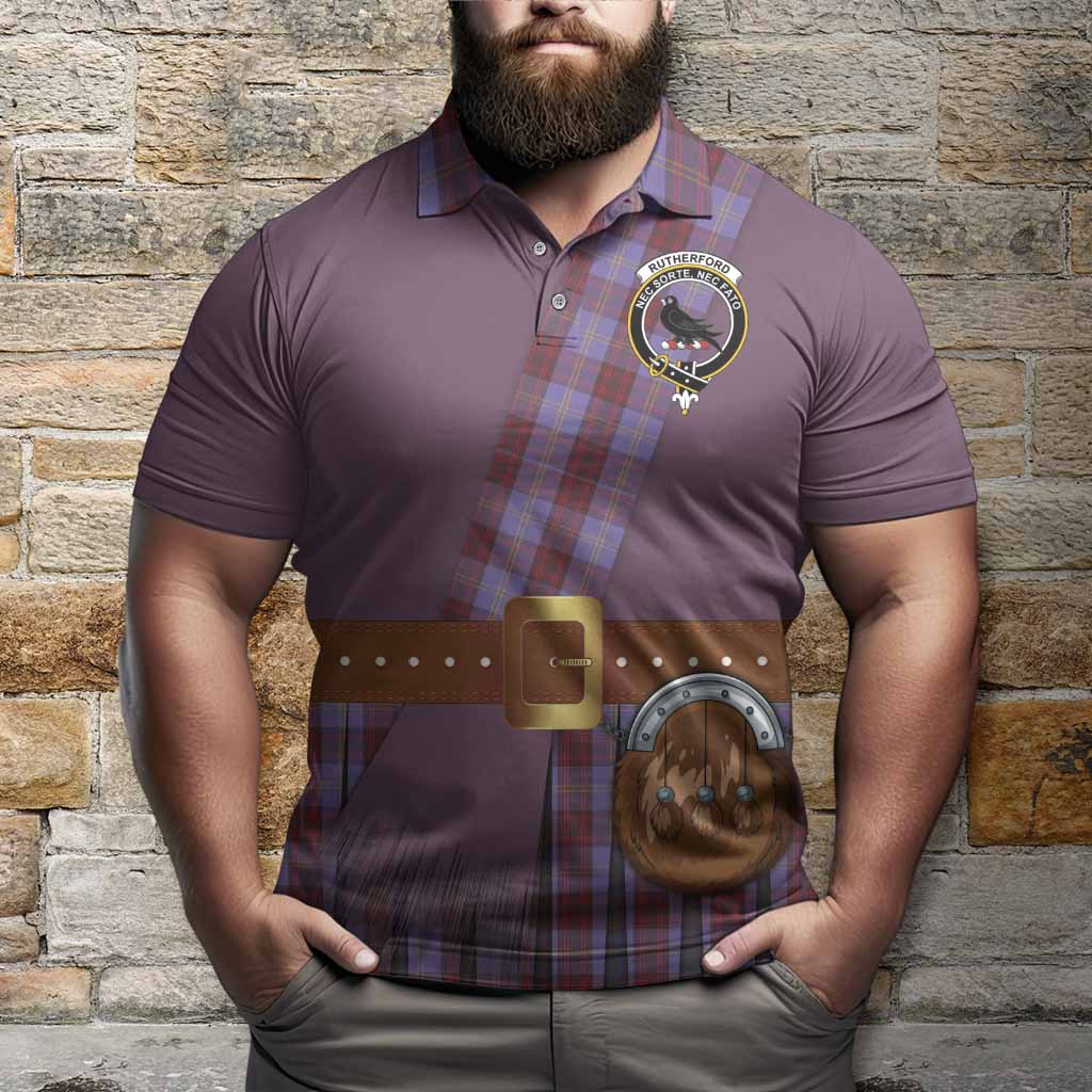 Rutherford Tartan Crest Polo Shirt Kilt Costume Style