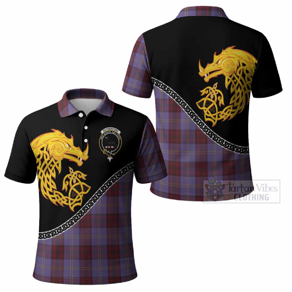Rutherford Tartan Crest Polo Shirt Legendary Dragon Knot Half Style