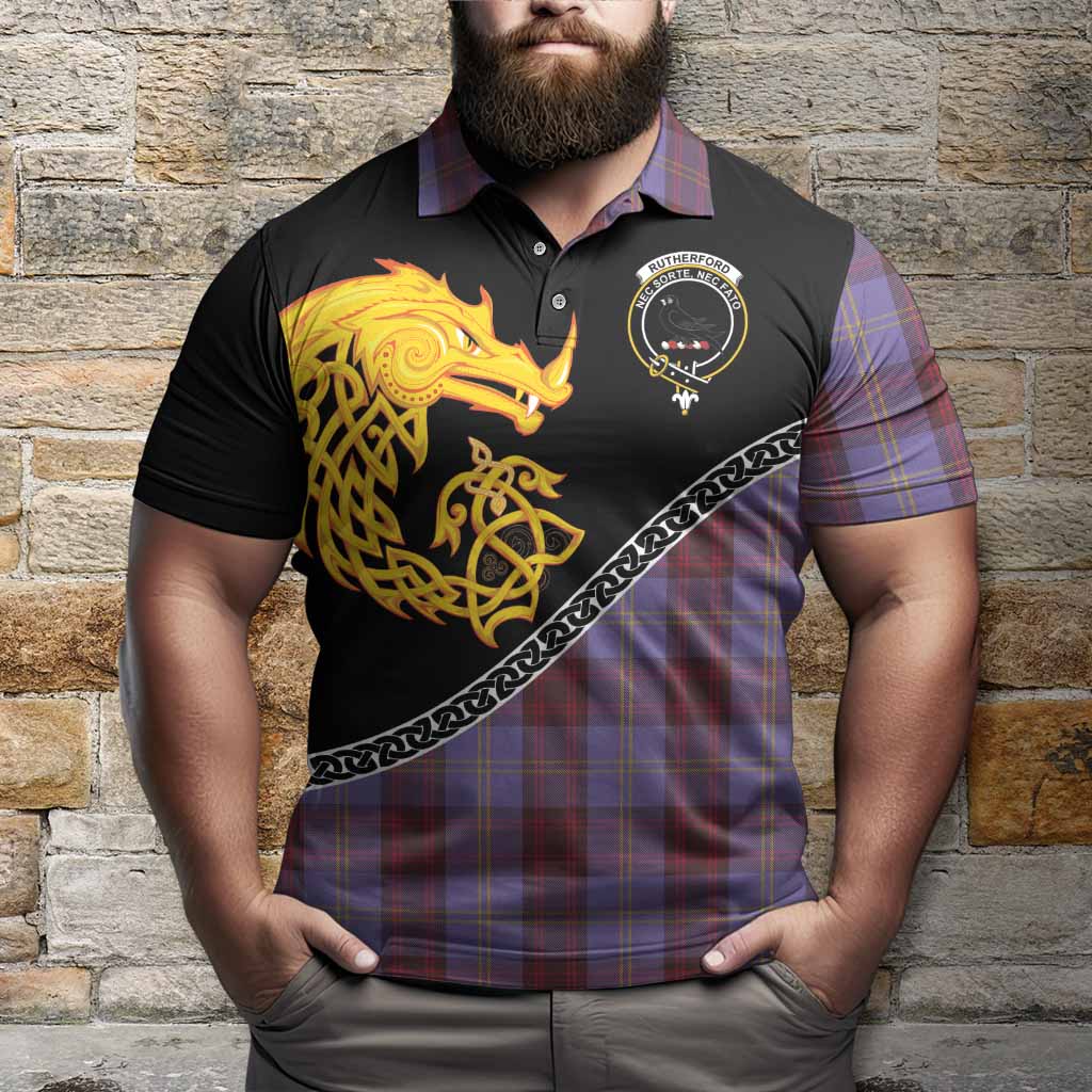 Rutherford Tartan Crest Polo Shirt Legendary Dragon Knot Half Style