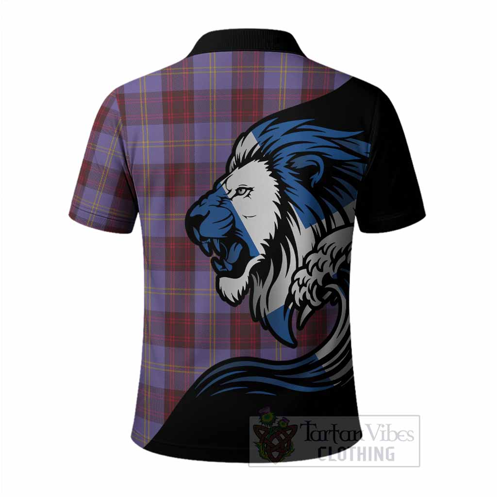 Rutherford Tartan Crest Polo Shirt Scottish Golden Lions Wave Flow