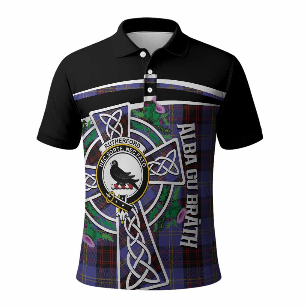 Rutherford Tartan Crest Polo Shirt Scottish Thistle Celtic Cross Alba Gu Brath