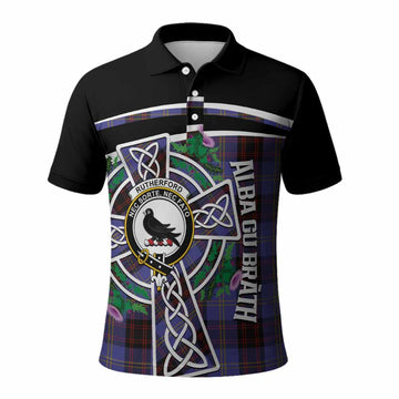 Rutherford Tartan Crest Polo Shirt Scottish Thistle Celtic Cross Alba Gu Brath