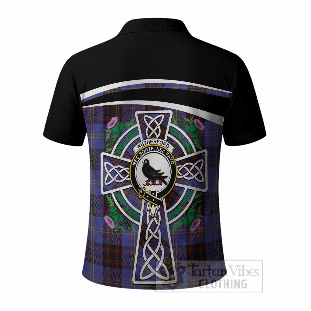 Rutherford Tartan Crest Polo Shirt Scottish Thistle Celtic Cross Alba Gu Brath